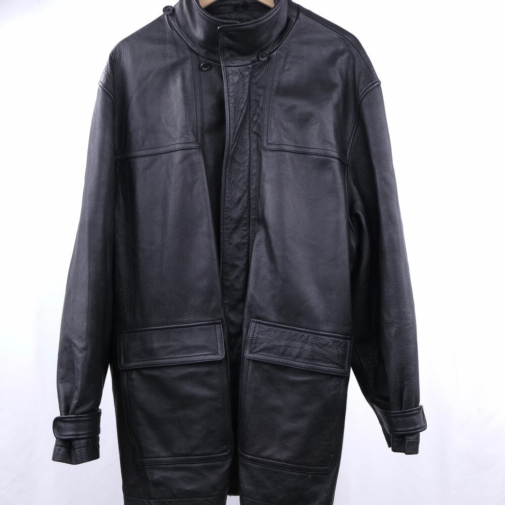 Vintage M Julian Wilsons‎ Leather Coat XL Black Genuine Leather Long Jacket